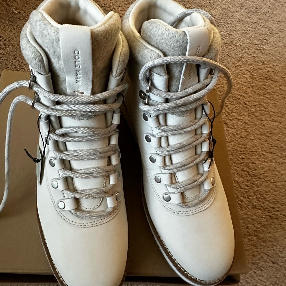 New, Cole Hahn, Zerogrand, Explorer hiker, suede and textile. Cool winter white.